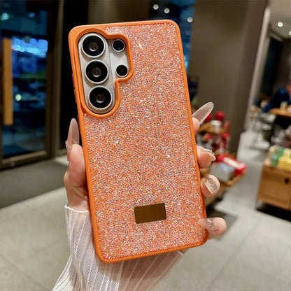 Glitter Bling Diamond Sparkle Case For Samsung Galaxy S23 S24 S25 S26 Ultra Plus Metal Logo Back All-Inclusive Protective Cover