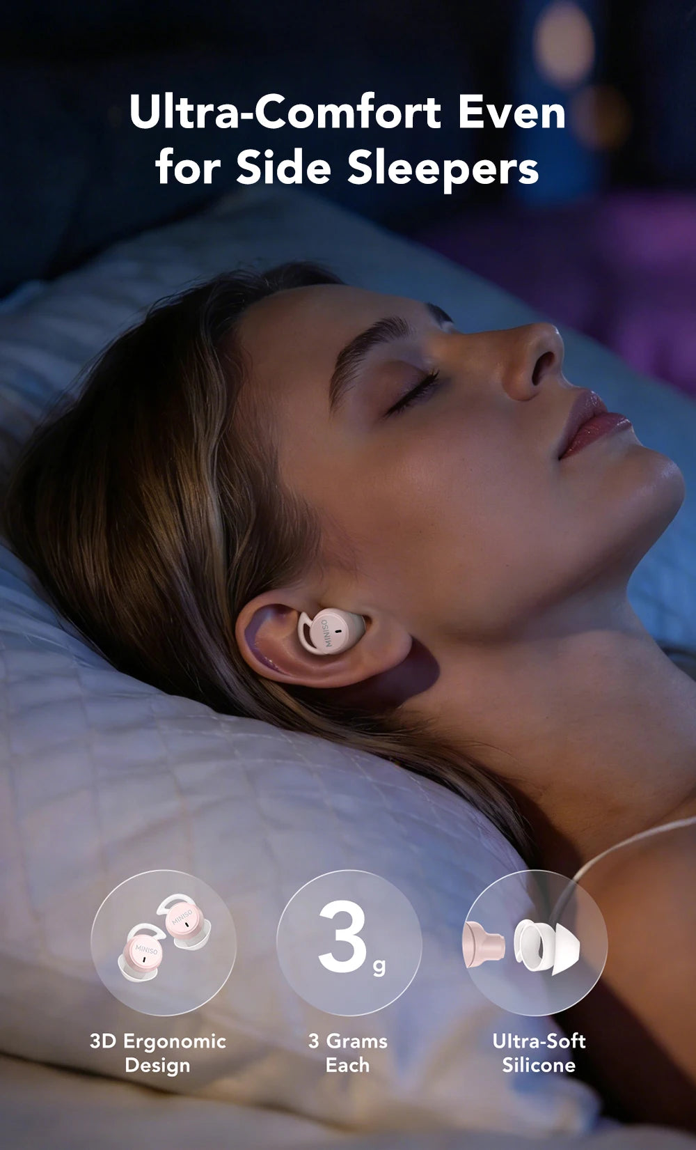 MINISO MS217 Sleep Aid Headphones Bluetooth Earphone AI Translation Earbuds In-Ear Wireless Headphones Sleep Friendly