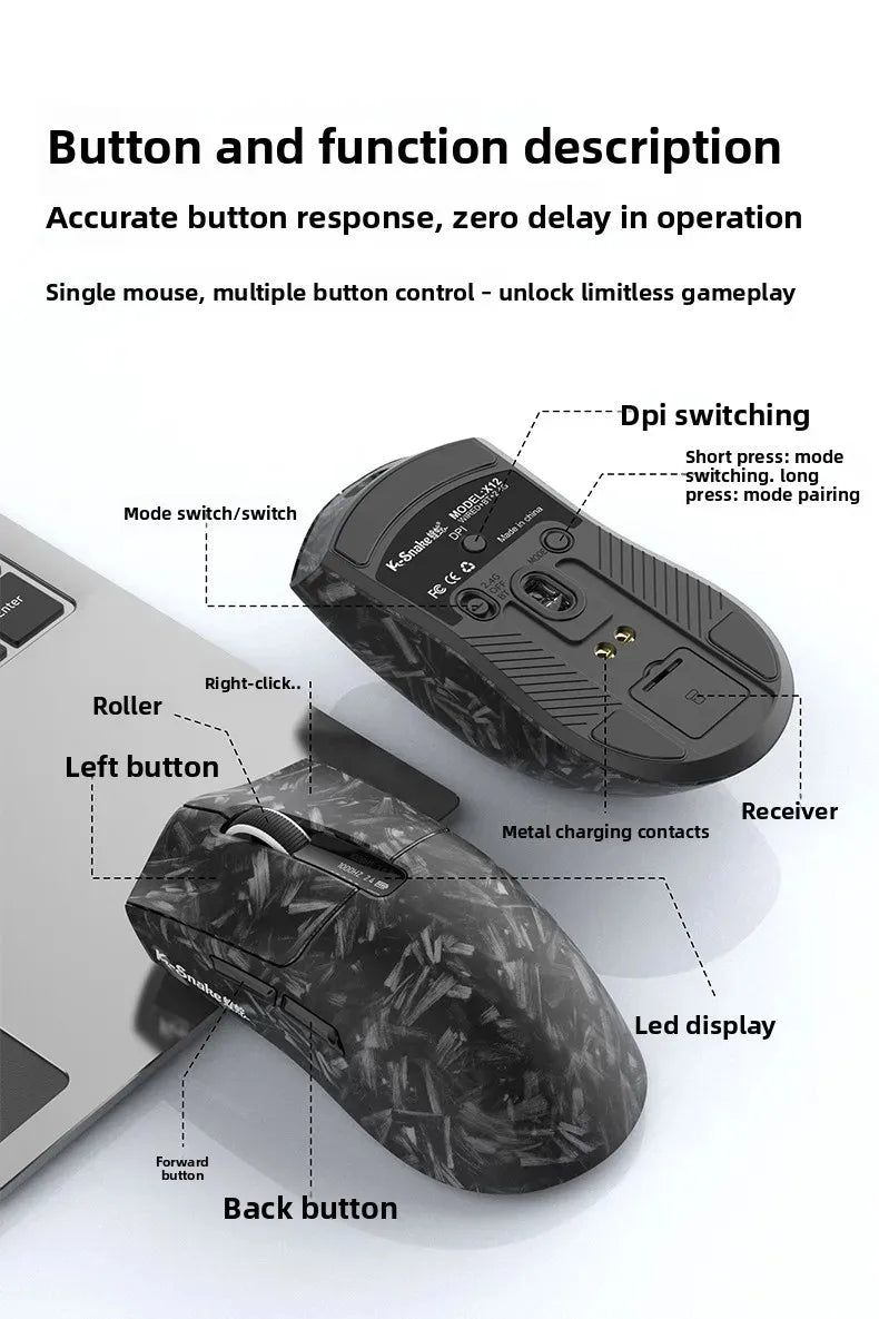 X11PRO Wireless Gaming Mouse, Tri-Mode Bluetooth+2.4G+wired,65g Lightweight, PAW3311 Sensor, 12000 DPI