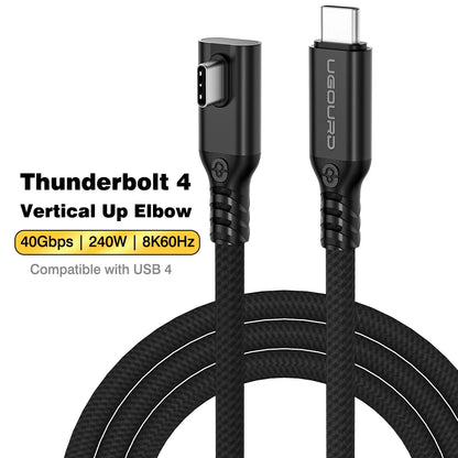 UGOURD Thunderbolt 4 Elbow USB4 Cable 40Gbps PD240W 8K@60Hz Type C to C 90 Degree Side Vertical Bend Braided Cable for SSD EGPU