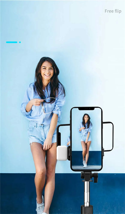 Portable Bluetooth Selfie Stick Tripod Holder with Remote Shutter Fill Light Extendable Wireless Remote Retractable Phone Stand