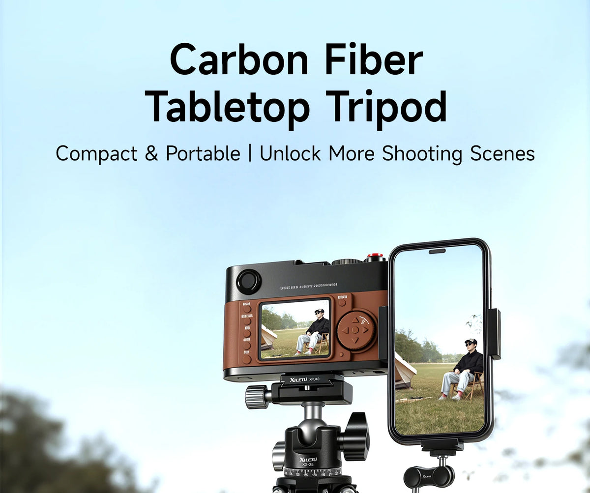 XILETU Lightweight Stable Carbon Fiber Tripod w 360° Rotation Detachable Ball Head Mini Tabletop Stand For Digital Cameras DSLRS