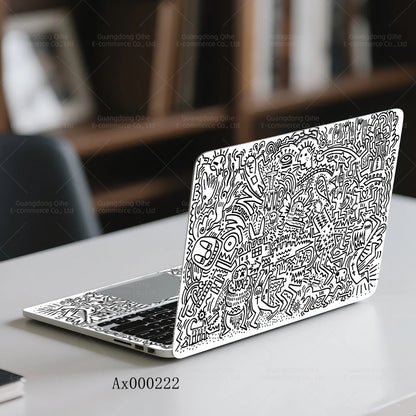 2Pcs Black White Doodle Laptop Skin, Waterproof Vinyl Graffiti Laptop Decal Art Stickers for MacBook HP Dell Universal Laptop