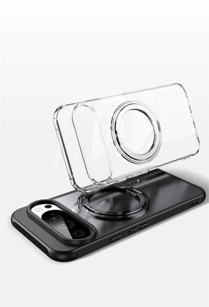 Transparent Phone Case for Google Pixel 10 Pro XL 9A 8A Protective Case Magnetic Rotate Bracket MagSafe Shock Proof Cover