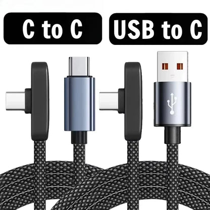 90 Degree USB Type C Cable 100W Quick Charging Data Transfer Cables Portable Right Angle USB-C Wire for IPhone Samsung Xiaomi