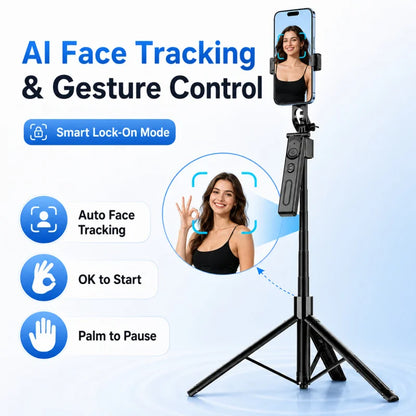 AI Face Tracking Selfie Stick Gimbal Stabilizer, Bluetooth Extendable Phone Tripod with 4-Axis Anti-Shake, Fill Light, Smart Aut