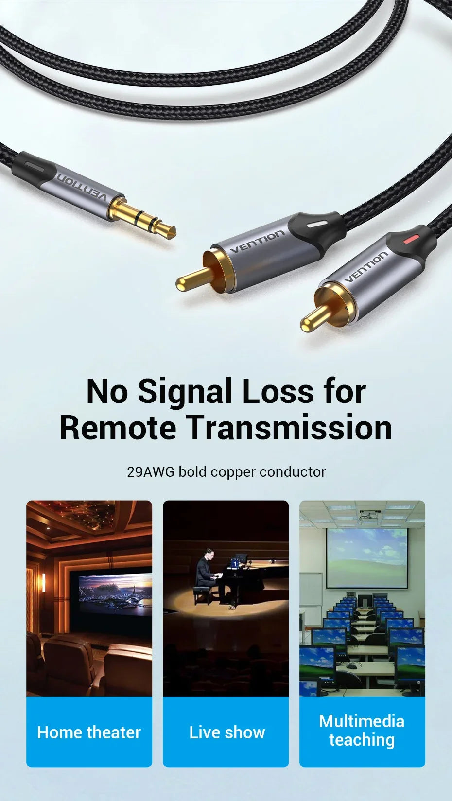 Vention RCA Cable 3.5mm to 2RCA Splitter Jack Audio Cable for Smartphone Amplifier Home Theater 3.5 AUX RCA TV Box Adaptador