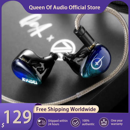 New QoA X 7th Acoustics Ryusei Headphone Single Nano Gold Plated Dynamic Driver In Ear Earphones With HiFi Earbuds Cable Plug