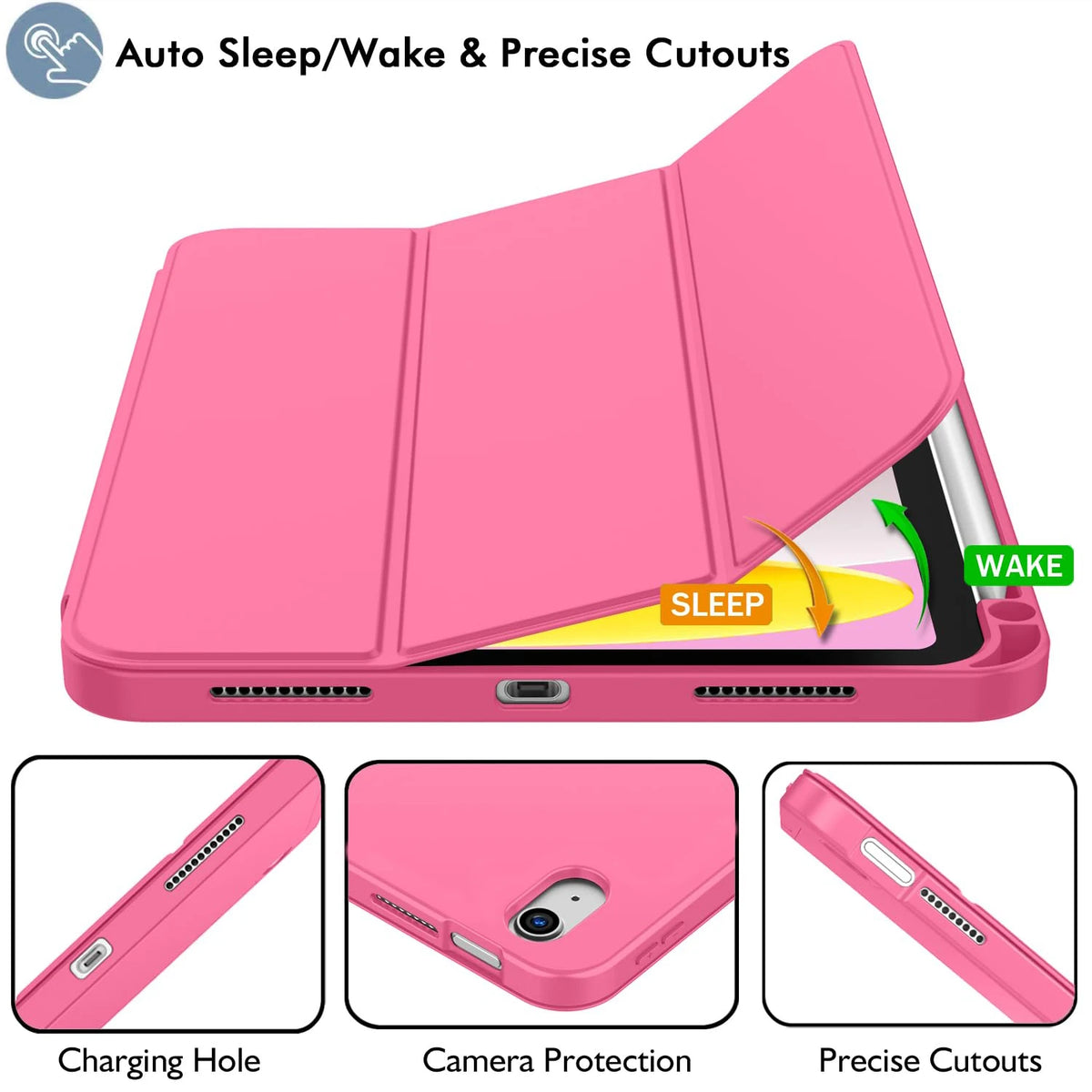 Case for iPad 10th Gen 2022 /(A16)11th Gen 2025,Auto Sleep/wake,Slim Tri-fold Stand TPU Back Protective Cover with Pencil Holder