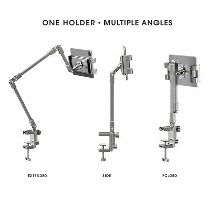 Adjustable Bed Phone Holder Stand for 4.7-12.9 Inch Phone Tablet, Foldable Metal Arm Desk Clamp, 360° Viewing