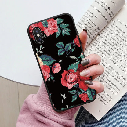 Flowers Funda For Phone Case iPhone X XS MAX XR Capa Soft Silicone Cute Cat Bear Back Cover For iPhone XR Bumper Women Anti-Fall