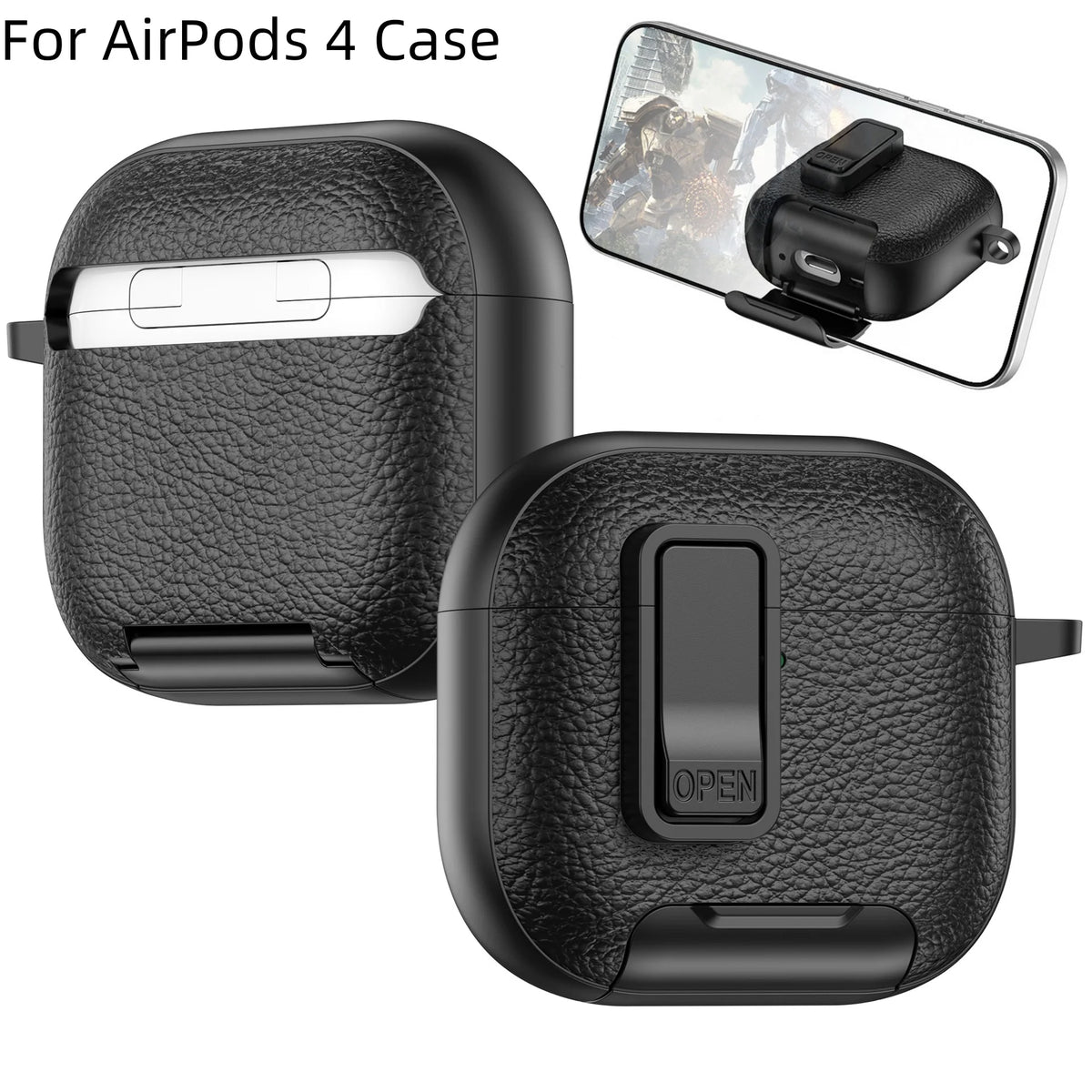 2025 New For AirPods 4 Case Latch wireless Bluetooth earphone Accessories Cover dermatoglyph Mobile phone holder switch Cases 3D