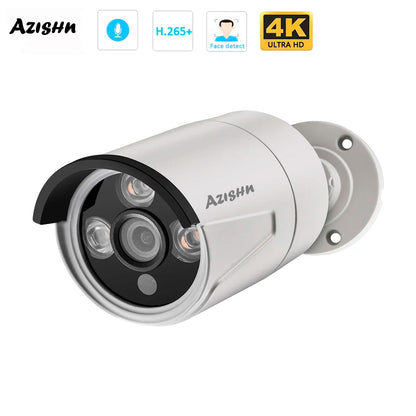 AZISHN 2.8mm Wide Angle 8MP 4K IP Camera Outdoor Face Detect Audio H.265 Bullet CCTV Home 5MP 4MP POE Human AI Security Camera