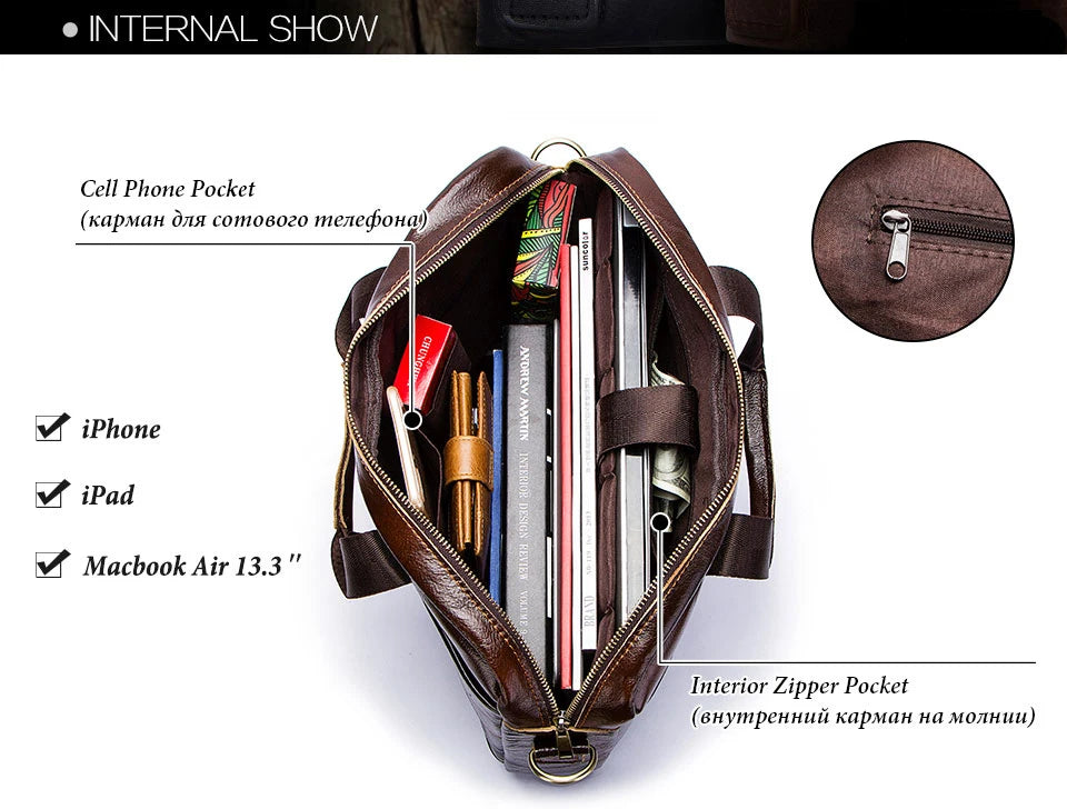Genuine Leahther Men Briefcase Portable Office Handbag for Laptop Bag High Quality Business Messenger Shoulder Bags Travelling