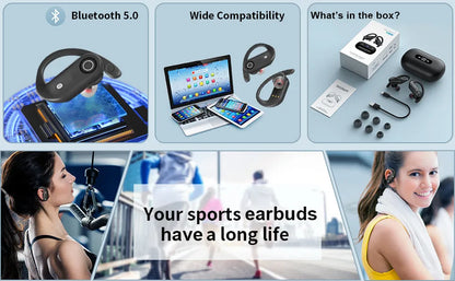 Wireless Headphones TWS Bluetooth 5.0 Earphones Sport Stereo Earbuds Headset For Phone with 4-Mics Clear Call Power Bank 1200mAh
