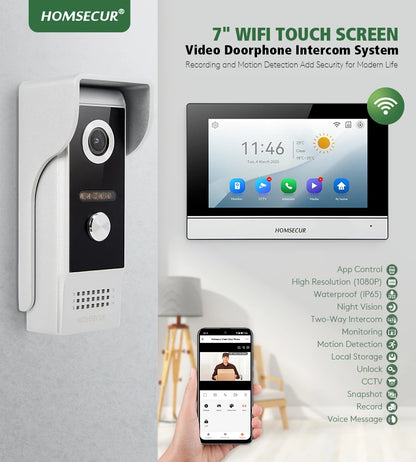 HOMSECUR 7" WIFI HD Video Door Phone Intercom Doorbell Tuya App Remote Control Door Unlock Auto Recording
