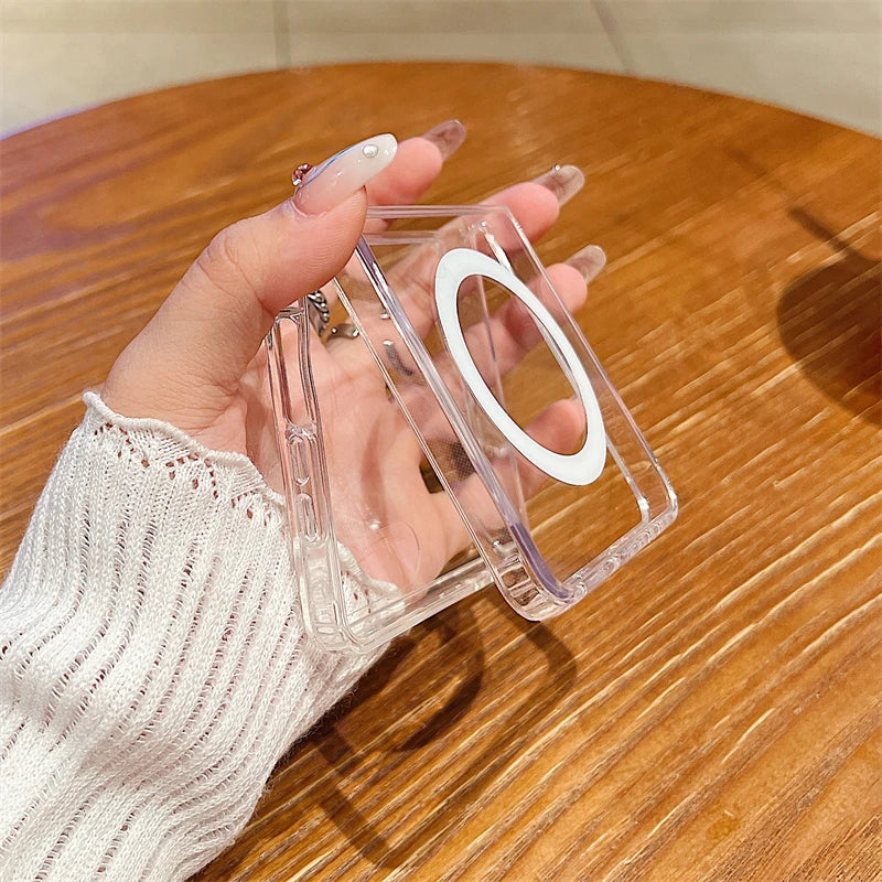 Clear Acrylic For Magsafe Magnetic Wireless Charge Case For Samsung Z Flip Z Fold 7 6 5 4 3 ZFlip7 Flip6 Shockproof Bumper Cover