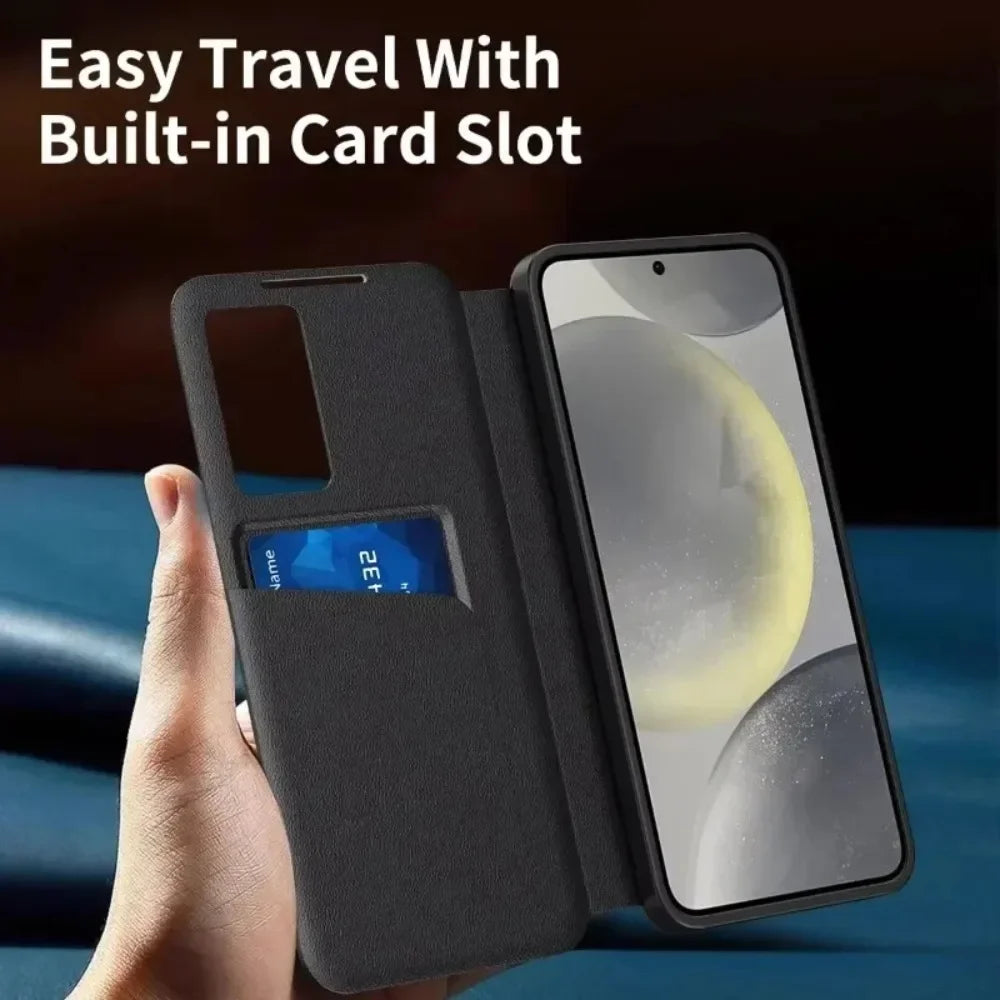 Original Business S-view Leather Flip Case For Samsung S25 S24 S23 S22 Plus Ultra LED Display Windows Card Pockets Protect Cover