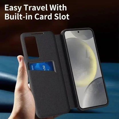 Original Business S-view Leather Flip Case For Samsung S25 S24 S23 S22 Plus Ultra LED Display Windows Card Pockets Protect Cover