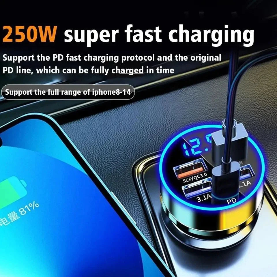 4 Port USB Car Charger Super Fast Charging Adapter For iPhone 17 16 For Samsung For Xiaomi Android Mobile Phones Car Charger