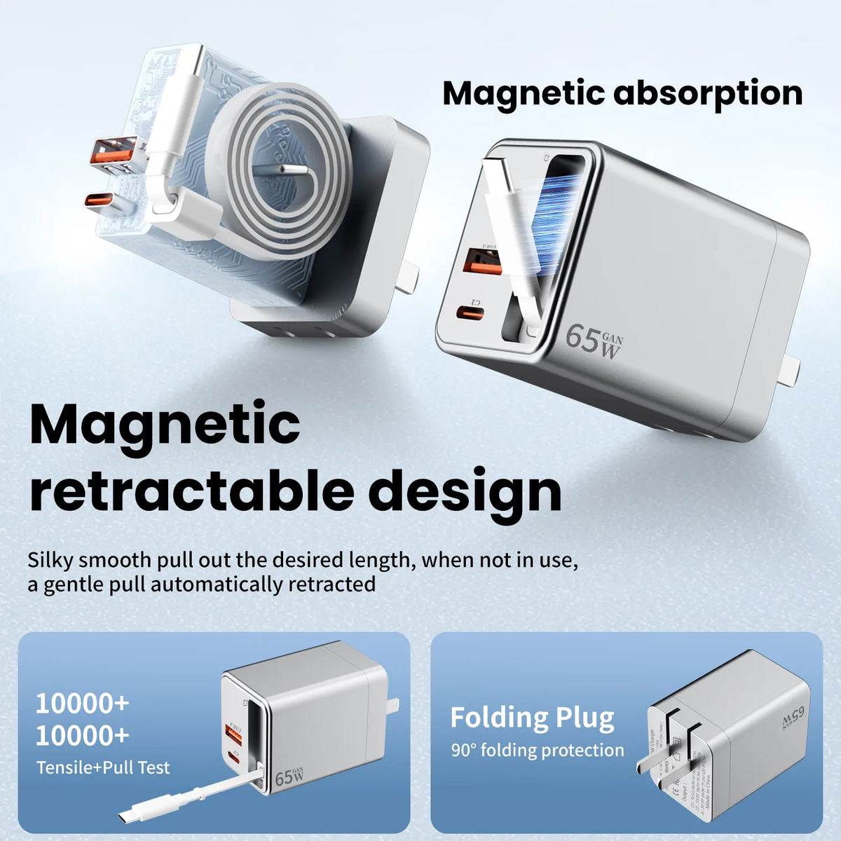 3 IN 1 65W Fast Charging Power Adapter USB C Wall Charger, PD Power Adapter + QC Wall Plug Multiport USB A