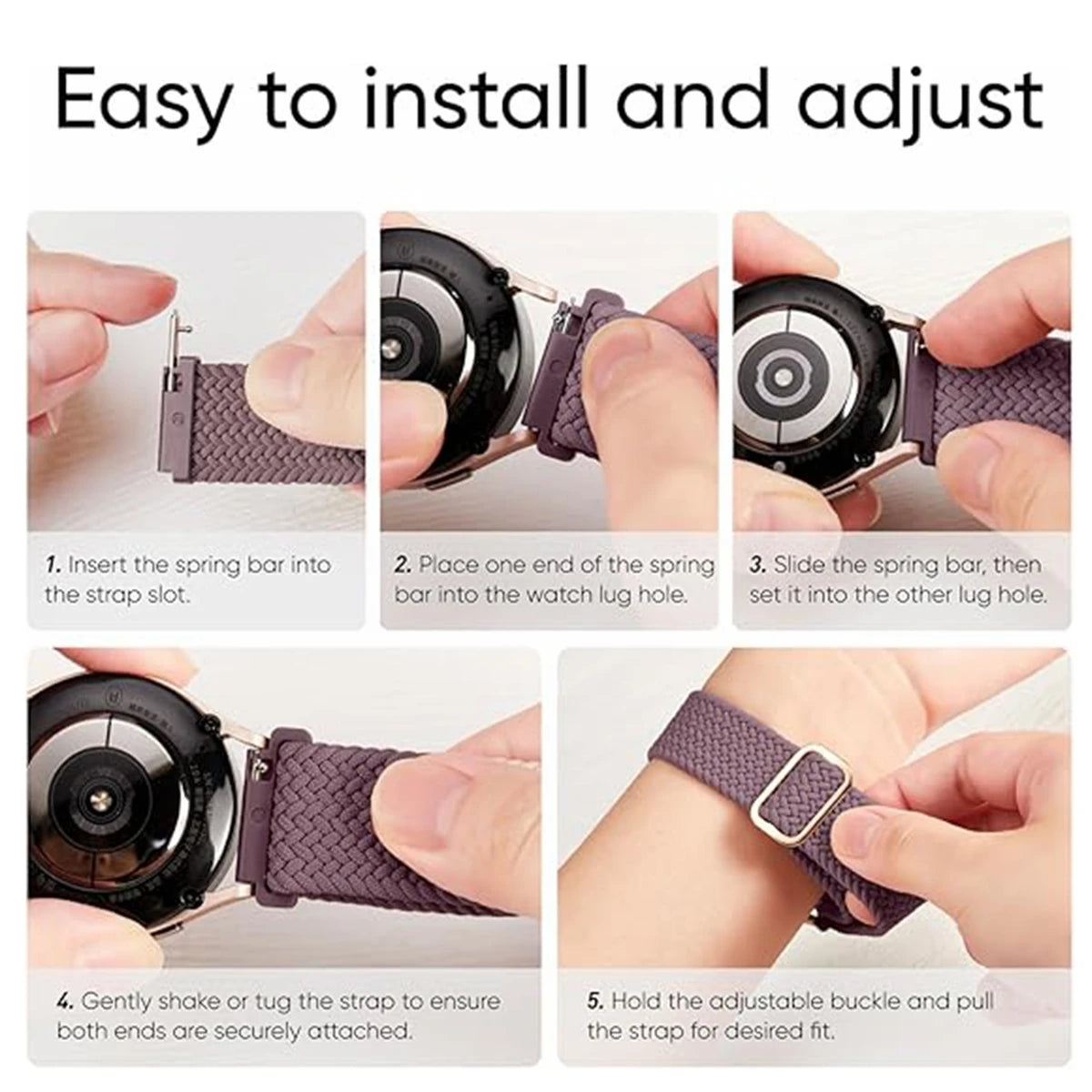 3pcs 18/20/22mm Braided Loop for Galaxy Watch 7 6 5 4 3 Band For Huawei Watch GT5 GT4/Garmin Vivoactive 5/Amazfit Bip6