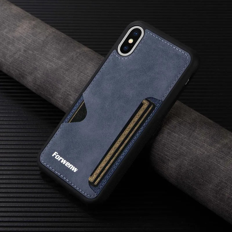 Retro Card Holder Phone Case for iPhone 18 17 16 15 14 13 12 11 Pro Max 17E Air XS XR SE 7 8 Plus Busines Wallet Leather Cover