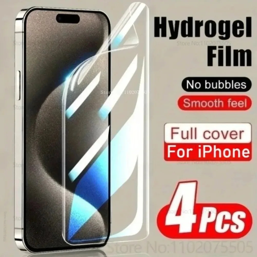 4pcs Full Cover HD Hydrogel Film for IPhone Air 15 14 13 Promax 11 12 Mini Screen Protectors for IPhone 17 Promax 17 Pro 16 Plus