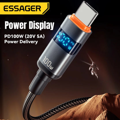 Essager 100W USB C to Type C Digital Display Cable Fast Charging 5A Type C to Type C Cable For MacBook Pro Xiaomi Huawei Samsung