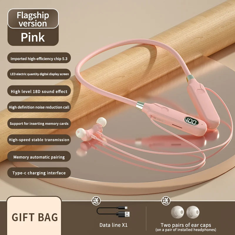 BT-12 Wireless Bluetooth Earphones Sports Headphones Card Insertion Digital Display Noise Cancelling Headset HiFi Music Earbuds