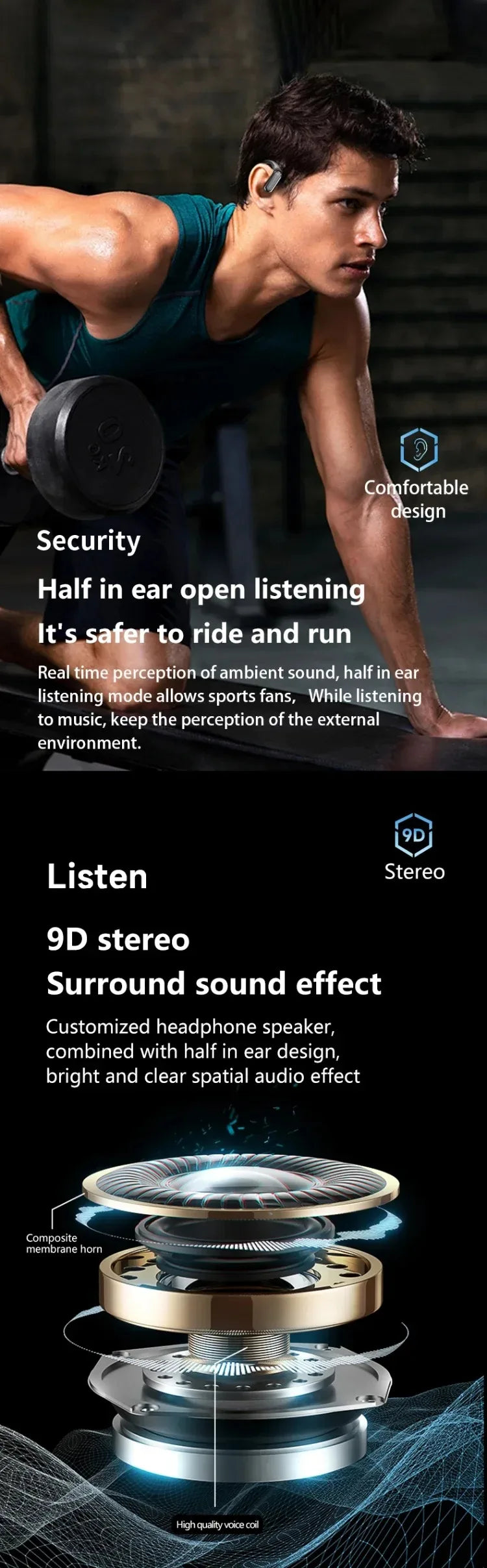 Original Lenovo A520 Open-Ear True Wireless Earbuds Ear-clip Design Hook Earphone Open Audio TWS Sport Headset LED Power Display