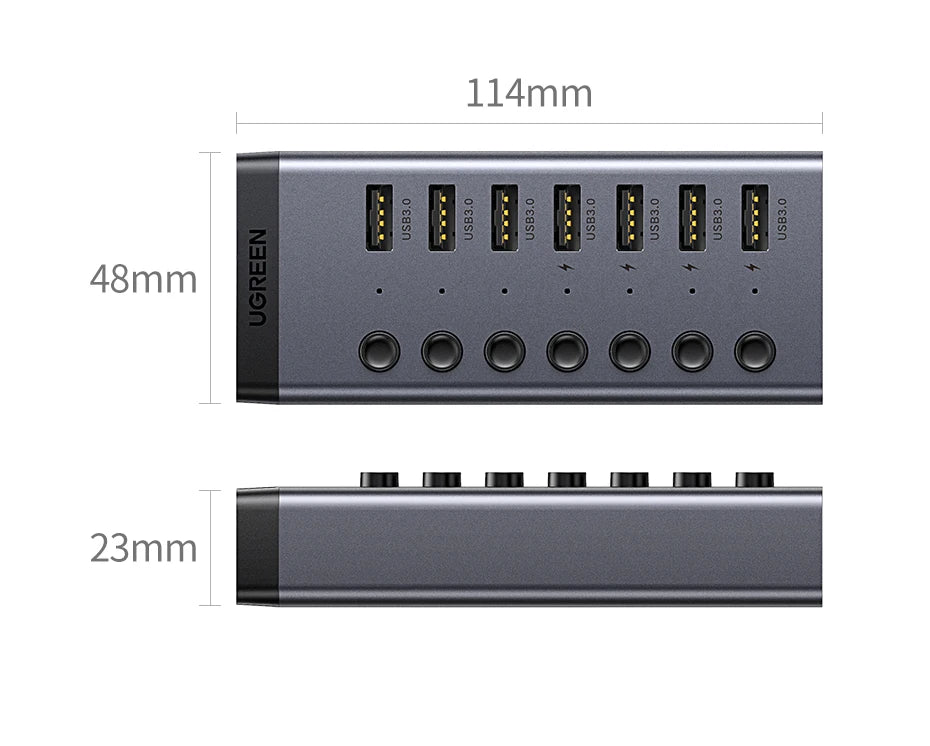 UGREEN USB C Hub 7-Port USB3.0 Splitter with Individual OFF/ON Switch LED Indicator for Desktop PC Laptop USB Ports Extender