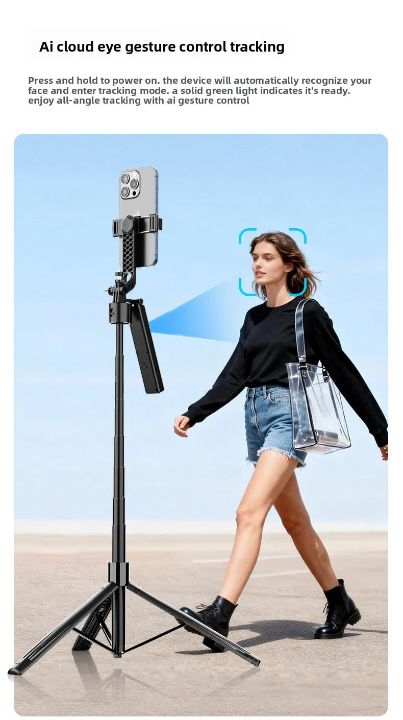 AI Face Tracking Selfie Stick Gimbal Stabilizer, Bluetooth Extendable Phone Tripod with 4-Axis Anti-Shake, Fill Light, Smart Aut