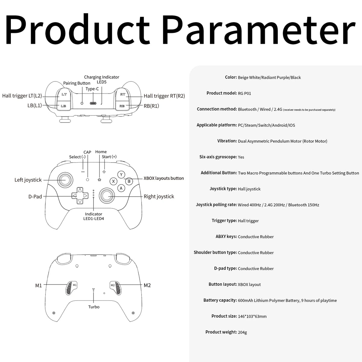 Wireless Bluetooth Wired USB Gamepad Gaming Control For Switch iPhone Android IOS Mobile PC Phone Cell Controller Hall Game Pad