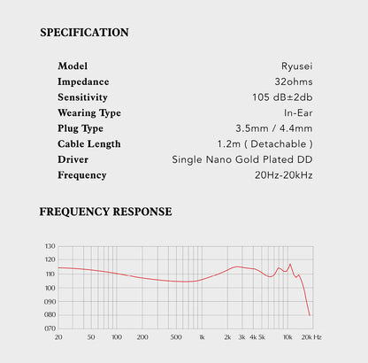 New QoA X 7th Acoustics Ryusei Headphone Single Nano Gold Plated Dynamic Driver In Ear Earphones With HiFi Earbuds Cable Plug