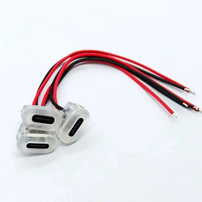 Type C Female Connector Waterproof USB C Female Jack Socket 2 Pin 3A Charging Port Power Cable Extension Direct Crimp Mount