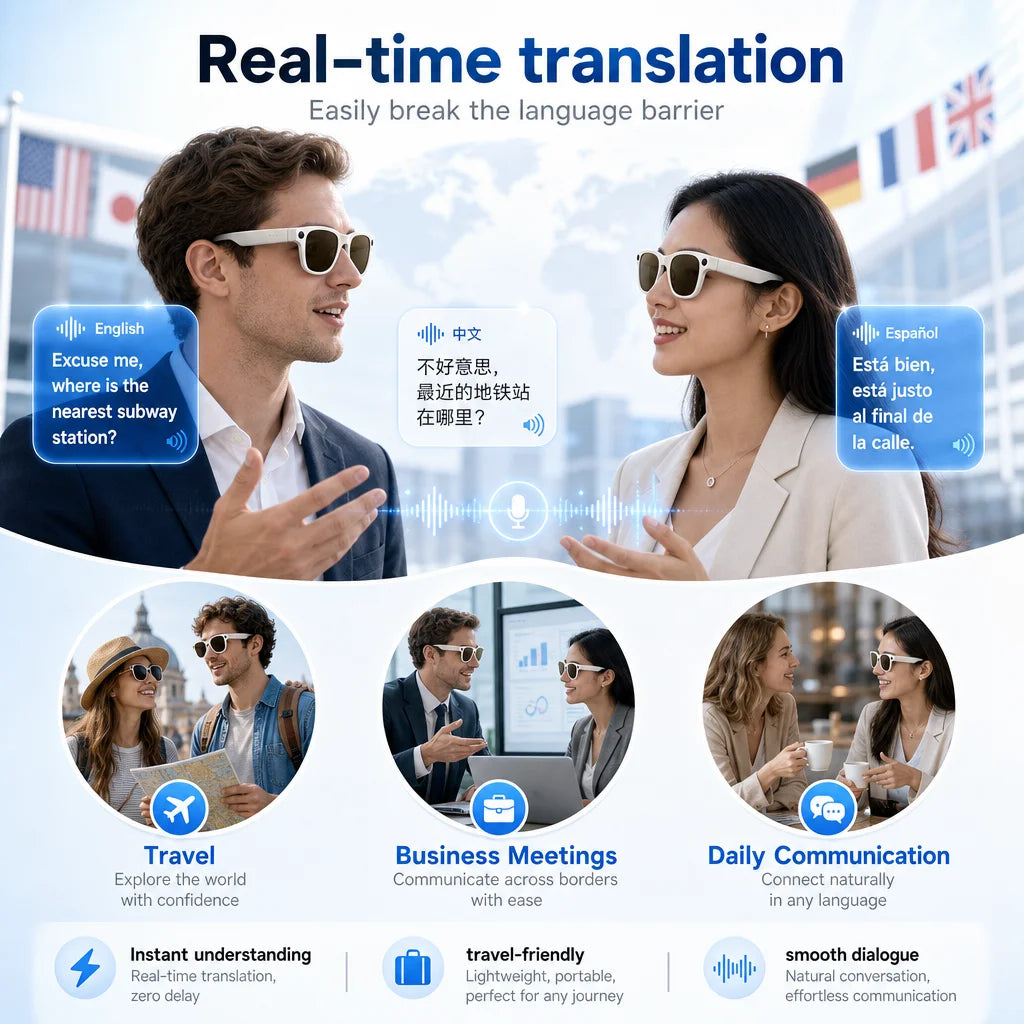 2026 New AI Smart Glasses Camera 30MP Photo 1200P Video Bluetooth Music Call WiFi Translation Voice Assistant Sunglasses Vlog HD