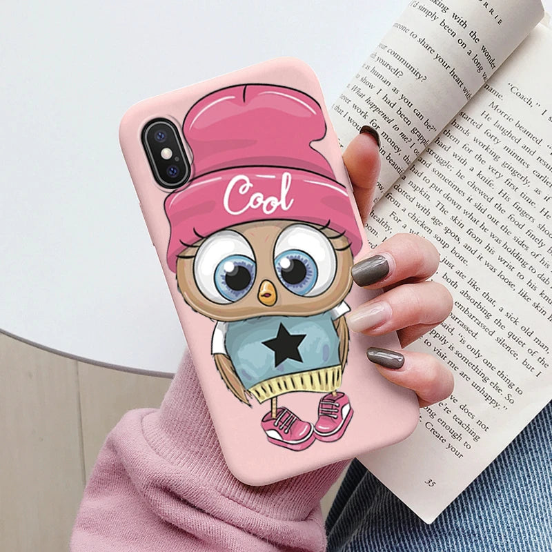 Flowers Funda For Phone Case iPhone X XS MAX XR Capa Soft Silicone Cute Cat Bear Back Cover For iPhone XR Bumper Women Anti-Fall