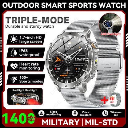 LIGE TANK Ultra 1400mAh Battery Military Smart Watch 10ATM Waterproof Heart Rate Flashlight Sports Bracelet Smartwatch Men Lady