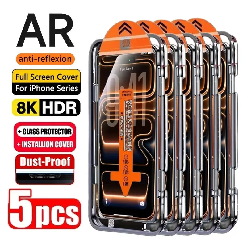 1-5PCS Easy Install HD Screen Protector For iPhone 17 Pro Max 15 16 13 11 14 16e 12 Mini XR X Xs 7 8 Plus Air Tempered Glass