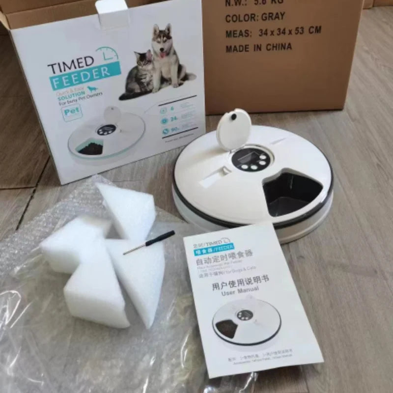 Pet Automatic Feeder Portion Control Digital Timer Detachable Dogs Cats Anti Slip 6 Meal Trays with Voice Dry Wet Food Feeding