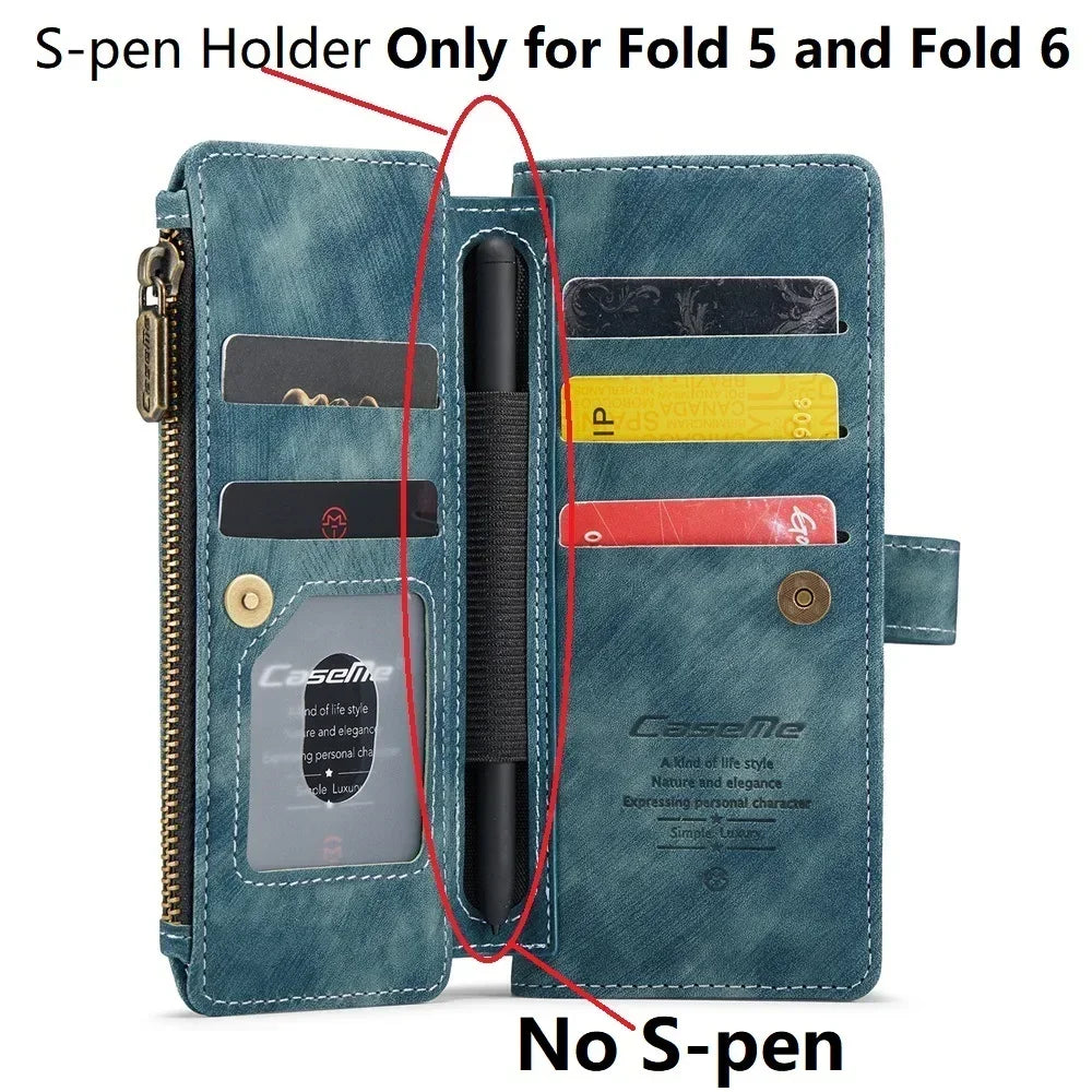 Leather Case for Samsung Galaxy Z Fold 8 7 6 Fold 5 4 3 Flip Purse Book Coque Retro Wallet Vintage Card Slots S-pen Holder
