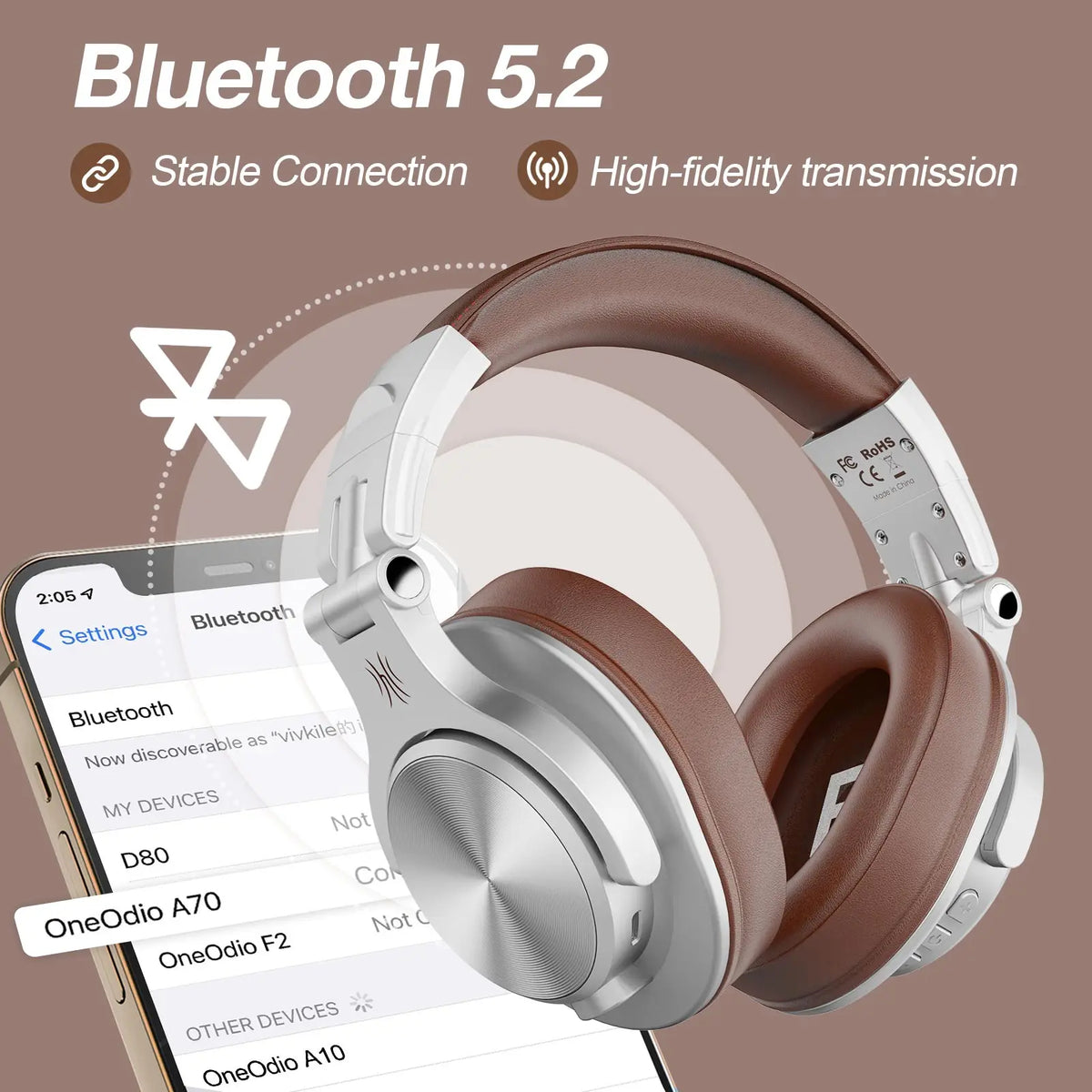 Oneodio A70 Fusion Wired + Wireless Bluetooth 5.2 Headphones For Phone With Mic Over Ear Studio DJ Headphone Recording Headset