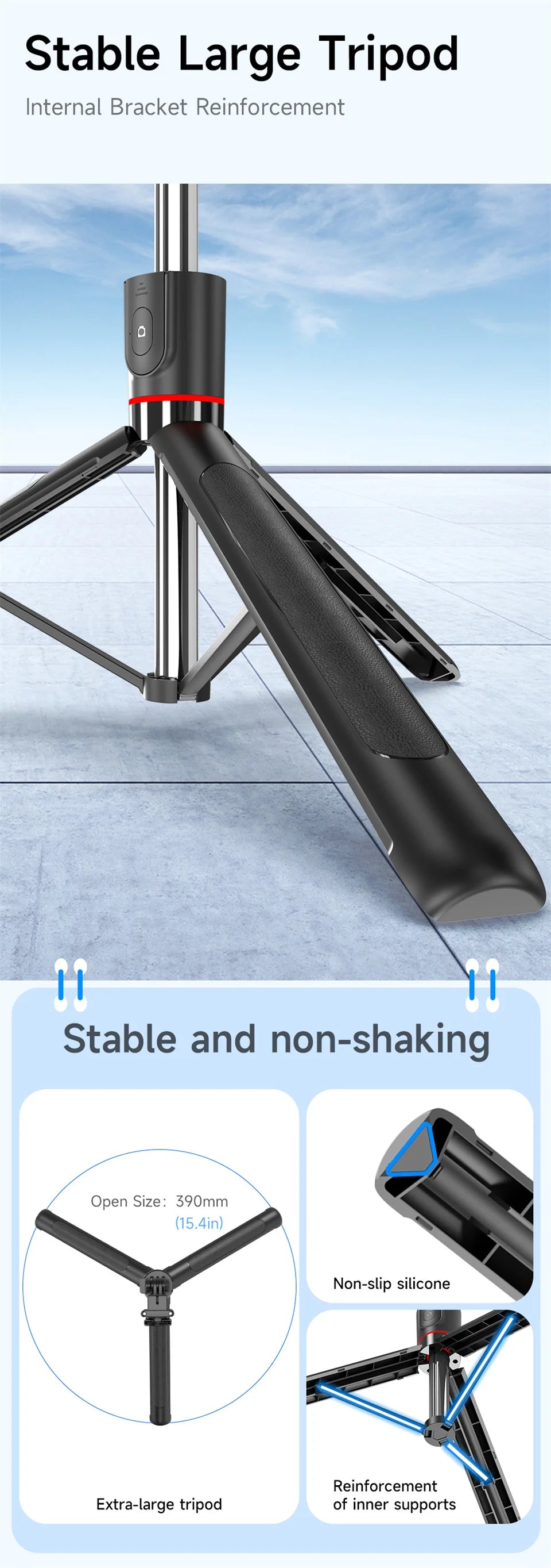 FANGTUOSI Selfie Stick Tripod with Bluetooth Remote, 6-Section Extendable Pole, 360° Rotation, Fill Light Option, for Phone Vlog