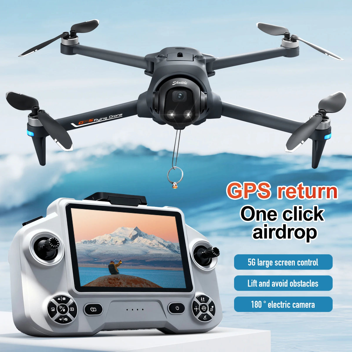 ZNLYRION YL059 GPS Foldable Drone With Large Screen Remote 180 Electric Adjustable Camera All Round Obstacle Avoidance Brushless Motor 5G FPV RC Quadcopter