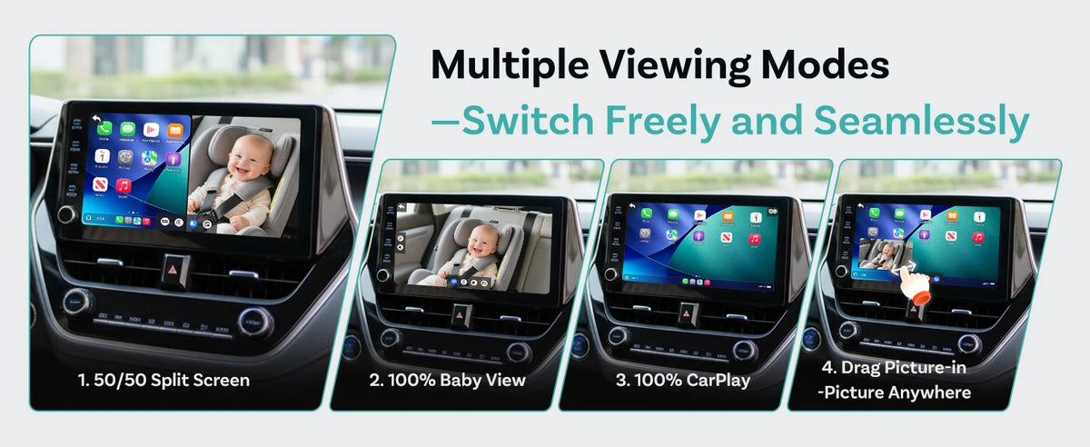 OTTOCAST Cabin Care Baby Car Camera Wireless Carplay Adapter 1080P 150° Wide Angle Night Vision Back‑Seat Monitor Easy Install