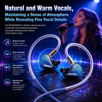 ERAND RESONANCE 5 2DD+2BA+1MP Hybrid IEMs HIFI In-ear Wired Earphones 5-driver 5-tube 5-way Monitor Headphones Earbuds