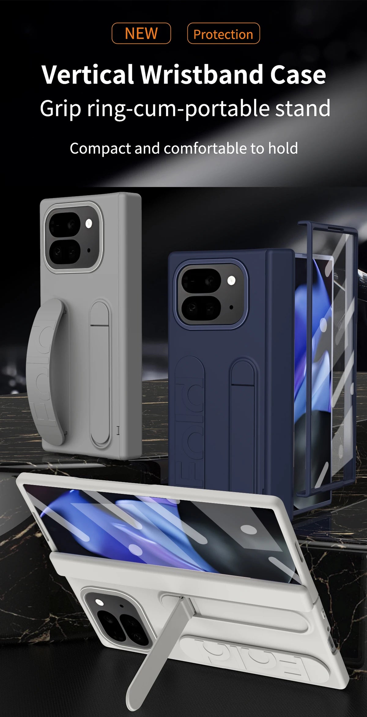 For Google Pixel 10 9 Pro Case Skin Friendly Folding Hinge with Elastic Wrist Band Screen Tempered Film Cover Pixel Fold 2 Stand