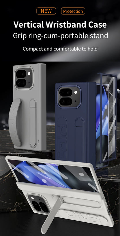 For Google Pixel 10 9 Pro Case Skin Friendly Folding Hinge with Elastic Wrist Band Screen Tempered Film Cover Pixel Fold 2 Stand