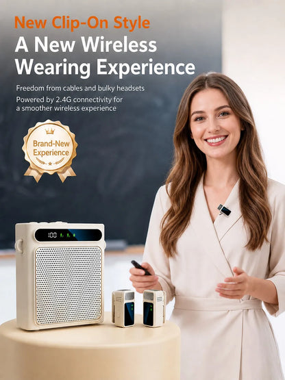Portable Voice Amplifier for Teachers, Wireless Dual Clip Mic Bluetooth Speaker 2500mAh for Classroom Meetings Tours